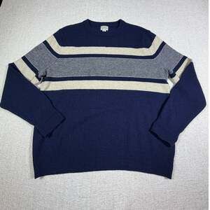 J Crew Men Large Blue Tan Rugged Merino Wool Blend Long Sleeve Preppy Sweater